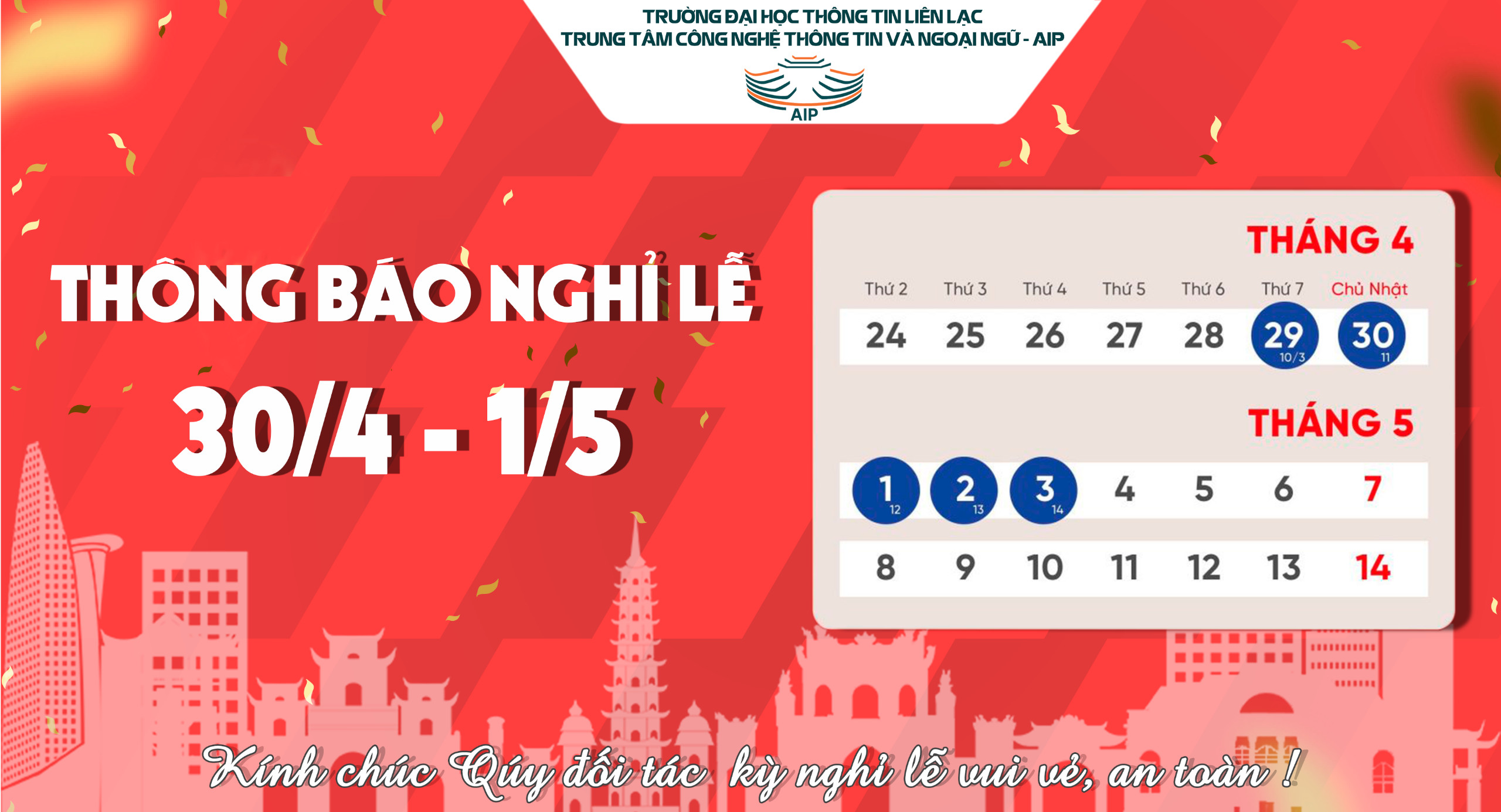 Thông báo nghỉ lễ 30/4-1/5